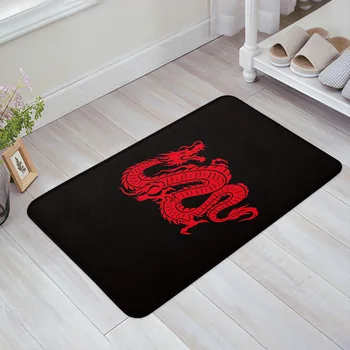 Red Dragon Negru Stil Chinezesc Podea Mat Ușa De La Intrare Mat Living Bucatarie Covor Anti-Alunecare Covor Baie Preș Decor Acasă