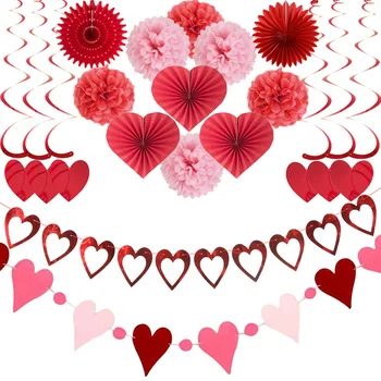 19Pcs Decoratiuni Ziua Îndrăgostiților în Formă de Inimă Ghirlanda de Țesut Fanii Poms Inima Decupaje panza de Paianjen pentru Nunta de Ziua Fondul Decor