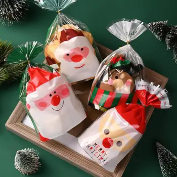 100buc Cadou de Crăciun Sac de Pâine Prăjită Bomboane Sac de Ambalare Pungă de Plastic Prezenta Titularilor de Crăciun Cadou de Anul Nou Ambalaj Consumabile