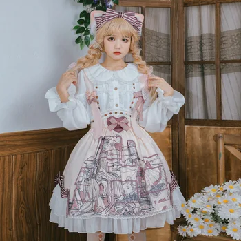 Vara Nou Fusta Drăguț Loc De Designer Originale Autentice Arc Cu Dungi Costum Lolita Student Japonez Drăguț Rochie De Petrecere Rochie Vizuale