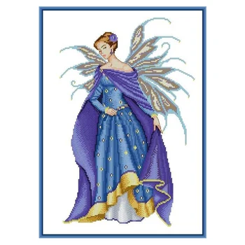 11/14/16/18/27/22/25ct Numărat goblen Kit Albastru Fusta rochie Zână fay Înger femeie elegantă doamnă