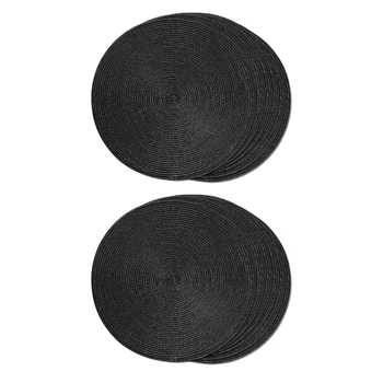 Rotunde Împletite Placemats Set De 12 Fețe De Masă Pentru Mese Lavabil Non-Alunecare De Rogojini Loc De 15 Inch Halloween Negru