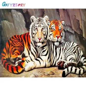 GATYZTORY Tablou De Numărul de Tigru Desen Pe Panza pictate manual Artă Cadou DIY Imagini De Numărul de Animale Kituri de Decor Acasă