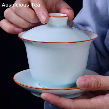 165ml JiBlue Glaz Ceramice Gaiwan Ceașcă de ceai lucrate Manual din Portelan Alb, Ceai Strachină Castron de Porțelan Chinezesc Teaware Ceai Kung Fu Drinkware
