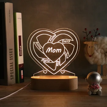 Personalizate 1-6 Nume de Familie Lumina de Noapte in Forma de Inima Gravat Numele Acrilice Lumina de Ziua de nastere Cadou de Ziua Mamei Pentru Mama Mama