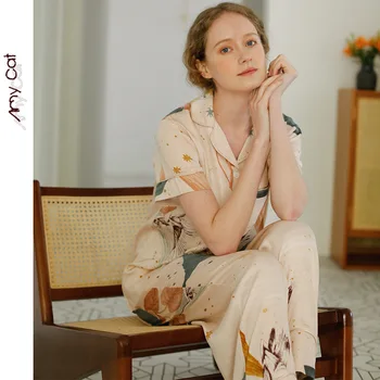 De Vară 2020 Satin Cu Mânecă Scurtă, Pantaloni De Pijama Cerul Înstelat De Imprimare Sleepwear Casual Femei Din Două Piese Pijamas Vascoza Haine De Acasă