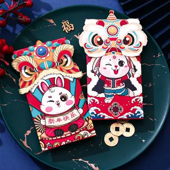 4buc Chineză Plicuri Roșii Gros Sens Bun Festiv 2023 Anul Iepurelui de Desene animate Leul Noroc de Bani Pachete de Anul Nou
