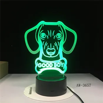3D-3657 BĂIAT BUN Câine cu Os Model Lumina de Noapte Novlety LED-uri Colorate 3D Lampa Atingeți Butonul USB Lampa