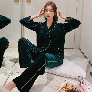2 BUC Pijamale Costum camasa de noapte 2021 Toamna Casă Nouă de Îmbrăcăminte de sex Feminin Cuplu Lenjerie Velur Pijamale Casual Somn Set Homewear