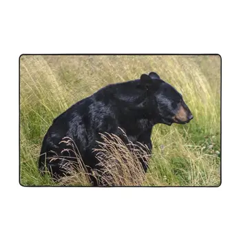 Ursul negru În Iarbă Preș Covor Mat Covor din Poliester Anti-alunecare Podea Decor Baie Bucatarie Baie Balcon 60*90