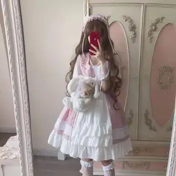 Japoneze Negru Roz Costum De Servitoare Loli Lolita Fusta Op Mici Drăguț Moale Fată Zână Fusta Gothic Lolita Rochie Femei Kawaii Îmbrăcăminte