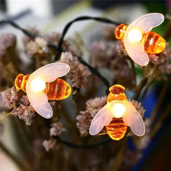 mycyk noi cu LED-uri solare în formă de albină șir de lumini de Crăciun de vacanță spiritul de partid lumini decorate alb cald PVC șir de lumină în aer liber