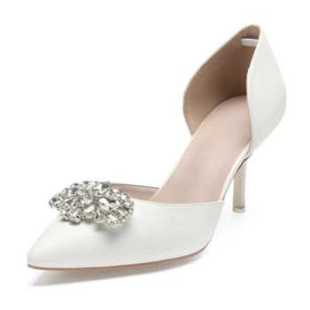 Crema de culoare crem mat PU subliniat toe pantofi de damă cu păun forma de cristal de mireasa nunta bal D ' orsay pompe tocuri inalte frumusete