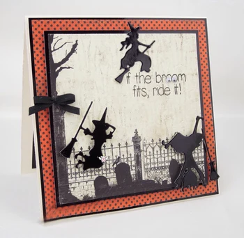 Mmao Meserii de Metal de Tăiere din Oțel Moare de Halloween Magic Mătură de Vrăjitoare Șablon Pentru DIY Scrapbooking Hârtie/foto Carduri de Relief Moare