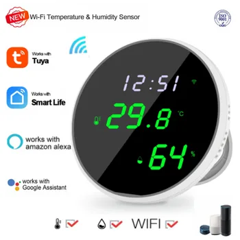2022 Noi Tuya WIFI Senzor de Temperatură Și Umiditate Interior Higrometru-Termometru Cu Display LCD de Sprijin Alexa Google Asistent