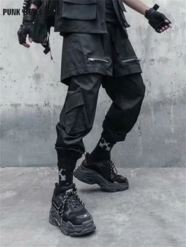 Negru Goth Punk Pantaloni Jogger Bărbați Techwear Rave Gotic Jogging De Sex Masculin Hip Hop Pantaloni Gotic Îmbinat Japoneză Streetwear Fund