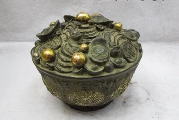 China Folk Clasic Bronz Aurit Yuan Bao Bani, obiecte de valoare bogăția Nouă Dragon bol