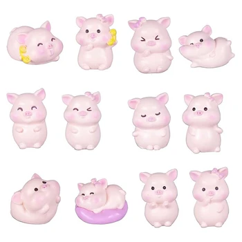 12 Buc Porc Tort Fân Decor,Mini-Figurine Porc Mucegai Pentru Zână Grădină,Roz Drăguț Animal Porc De Caractere Jucării,Cupcake Decor