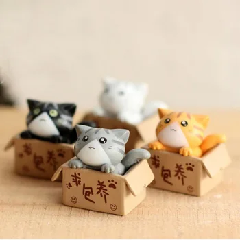 DIY Grădină Pisica in Cutie Miniatură Sculptură Figurine Statuie de Nunta de Decorare Tort Mini Zână Grădină de Rasina de Artizanat Ornament jucărie
