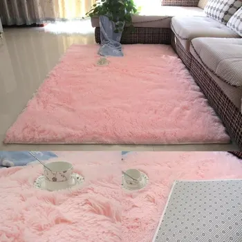 Pufos de plus covor podea mat mat mat de masă de ceai mat roz living printesa Europene dormitor pat fața covor alb