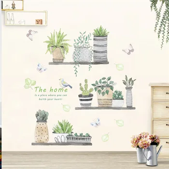 arta de perete flori de perete diy decalcomanii de acasă de bucătărie cameră decor decor bonsai murală de viață a plantelor de grădină autocolante fluture pvc