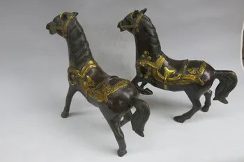Rare Qing (KangXi1661-1722) bronz Aurit Statuie Cal/ Sculptură,O pereche ,transport gratuit