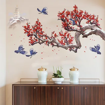 Stil chinezesc Plum Blossom Autocolante de Perete Decor de Birou Acasă de Artă Dormitor Camera de zi de Decorare Perete DIY pictură Murală Mare Tapet