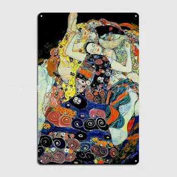 Fecioare Epocă Gustav Klimt Pictură În Ulei De Imprimare Poster Placa De Metal Pub Pub Garaj Personalizate Plăci De Tablă Semn Poster