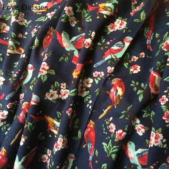 Bumbac/Lenjerie de pat BLEUMARIN INCHIS Păsări Colorate de Flori Roz Florale Materiale pentru fete de Masa Perdea Perne Îmbrăcăminte Cheongsam Ambarcațiuni