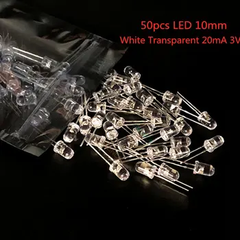 50pcs LED-uri de 10mm, Alb Transparent 20mA 3V Ultra Luminos Rotund Diodă Emițătoare de Lampa Apa Limpede Prin Gaura Bulb10 mm LED-uri Lumina