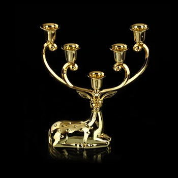 Aur Reni Metal Aliaj Stick Suport Lumanare Cu Cinci Cupe Europene Tema De Craciun Acasa Masă Decor Elegant Figurine De Animale