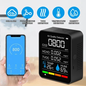 Bluetooth 5 in1 CO2 Detector Digital de Temperatură și Umiditate Metru Senzor de Calitate a Aerului Monitor de Dioxid de Carbon TVOC HCHO Analizor