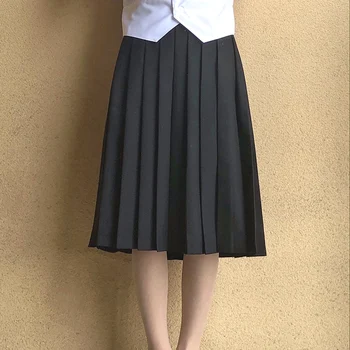 Japoneze 62-67cm Mediu lungime fuste Plisate JK student Fete culoare solidă talie inalta fusta Cosplay Uniformă Școlară fusta