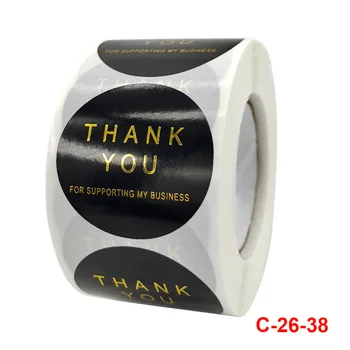500PCS/Rola Vă Mulțumim pentru Sprijinul Dumneavoastră Autocolant de 1,5 Inch Negru frige Rola Autocolant Rotund Kraft Roz Negru Etichete pentru Magazin
