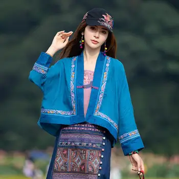 2022 china stil lenjerie de pat din bumbac cardigan femei retro etnice harajuku tang sacou costum de sex feminin flori vintage broderie hanfu haina