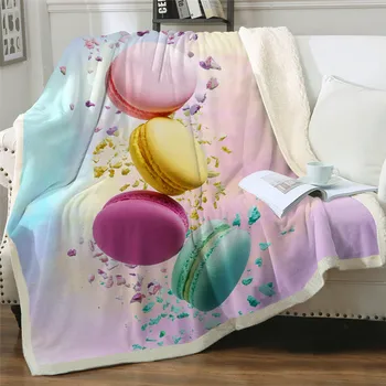 Cele mai noi Macaron Arunca Pătură 3D Alimente Moi Pătură Pufos de Ciocolata lenjerie de Pat de Pluș Desert Colorat Personalizate de Moda Pătură
