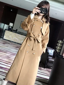 Noua față-verso cașmir haina lungă femei slim fit halat de high-end, versiunea coreeană 100% lână haina canadiană