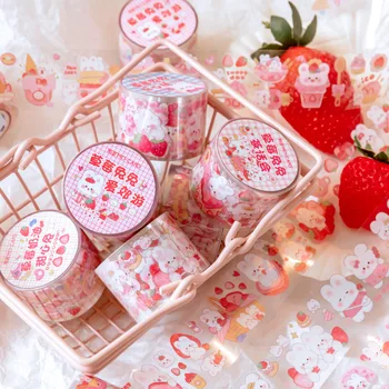 Cute Strawberry Iepure Tort Decorative Bandă Adezivă de culoare Roz Ins Mascare Banda PET Scrapbooking Desene animate Autocolant Eticheta de Papetărie