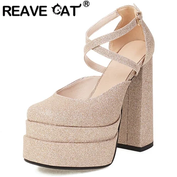 FURA CAT 2022 Femei Pantofi Platforma Pompe Square Toe Tocuri Indesata Trecut Curele de Dimensiuni Mari 34-43 Aur, Argint Petrecere de Primăvară S3340