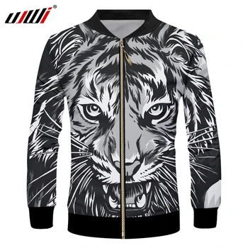 UJWI Om Alb Negru Animale Amuzante Imprimate 3D Tigru Model Zip Jacket de Îmbrăcăminte en-Gros Unisex Bărbați Supradimensionate