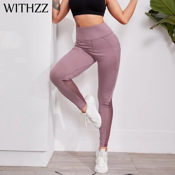 WITHZZ Femeie Slabă Funcționare Fitness Sport Casual Pantaloni Talie Mare Mesh Stretch femei Pantaloni Jambiere