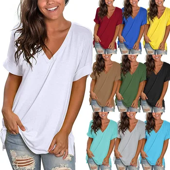Scurt-maneca tricou Casual pentru Femei de Moda de Vara Tricou Basic 2023Clothes Tricou V-Neck Top de Culoare Solidă femeii T-Shirt 21372