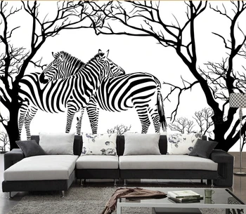 Personalizate zebra tapet, negru și alb anaglifă abstract copac zebra picturi murale pentru camera de zi dormitor perete papel DE parede