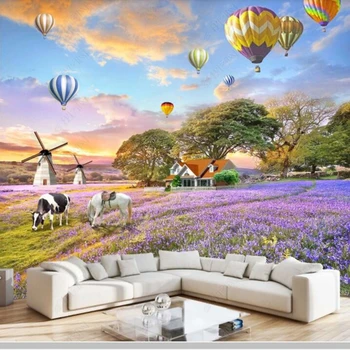 Papel de parede Pastorală flori de lavanda peisaje naturale stereo 3D tapet mural,living tv de perete dormitor decor acasă