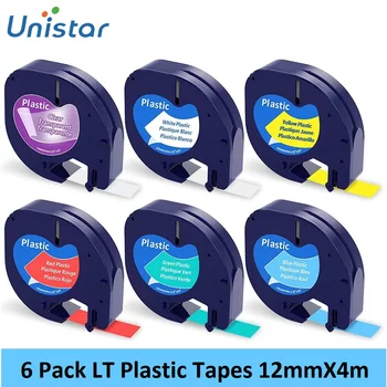 Unistar 6 Pack Compatibil pentru DYMO Letratag imprimantă de Etichete de Culoare Amestecat 91200 91201 91202 91203 91204 91205 LT plastic eticheta banda