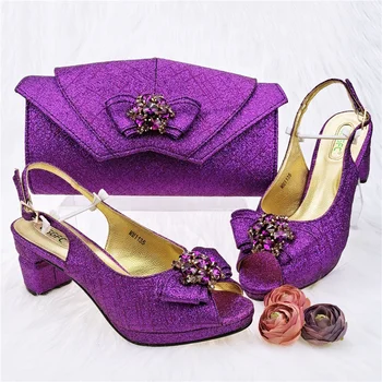 2022 Mai Nou Culoare Violet African Moda Moda Hollow Design Triunghiular În Formă De Toc Confortabil Doamnelor Pantofi Și Geantă Set