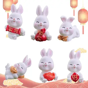 Iepure din china Figurina 6pcs Rășină Cifră Iepure Bunny Figurine Miniaturale de Iepure Norocos Statuie Zodiac Chinezesc Sculptura