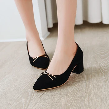 Stil simplu turma sexy subliniat toe pompe de moda decor metalic negru bej toc gros pantofi pentru femei de dimensiuni mari