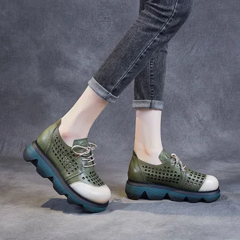 YourSeason Doamnelor Din Piele De Vară Retro 2021 Pantofi De Culori Amestecate Concis Pene Platforma Gol Sandale Dantelă-Up