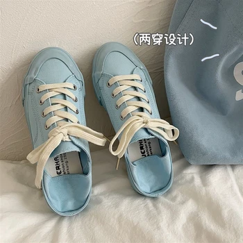 Două purta Pantofi de Panza, de sex Feminin Port Stil, O Pedala Leneș Bord Pantofi, 2021 Primăvara și Toamna coreean Casual Pantofi Albi Valul Ins